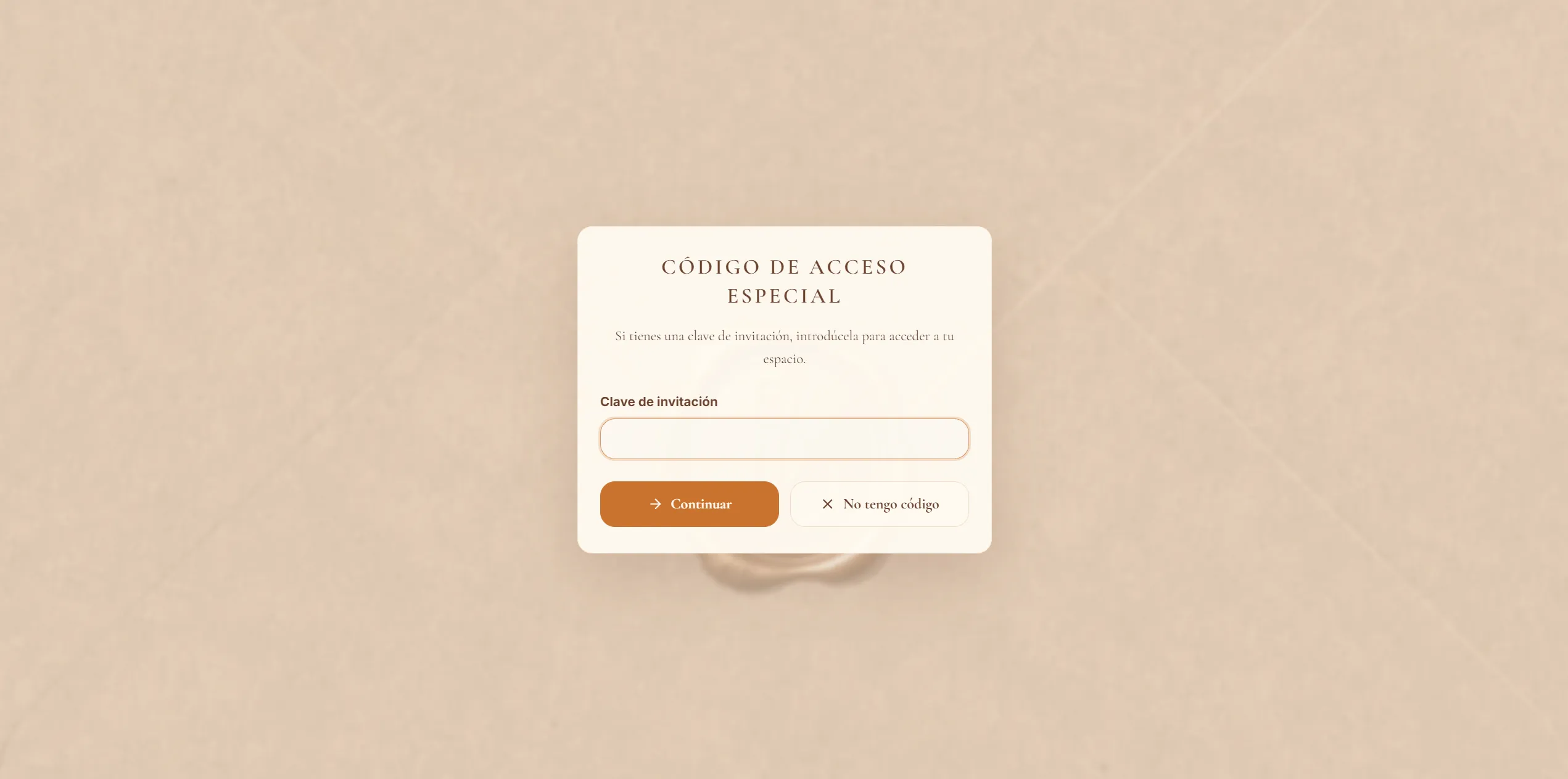 Modal de acceso con el campo para introducir el código de invitación.